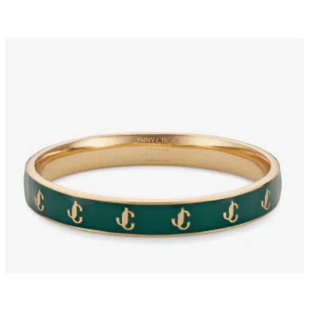JIMMY CHOO JC Green Enamel Bangle Gold Finish